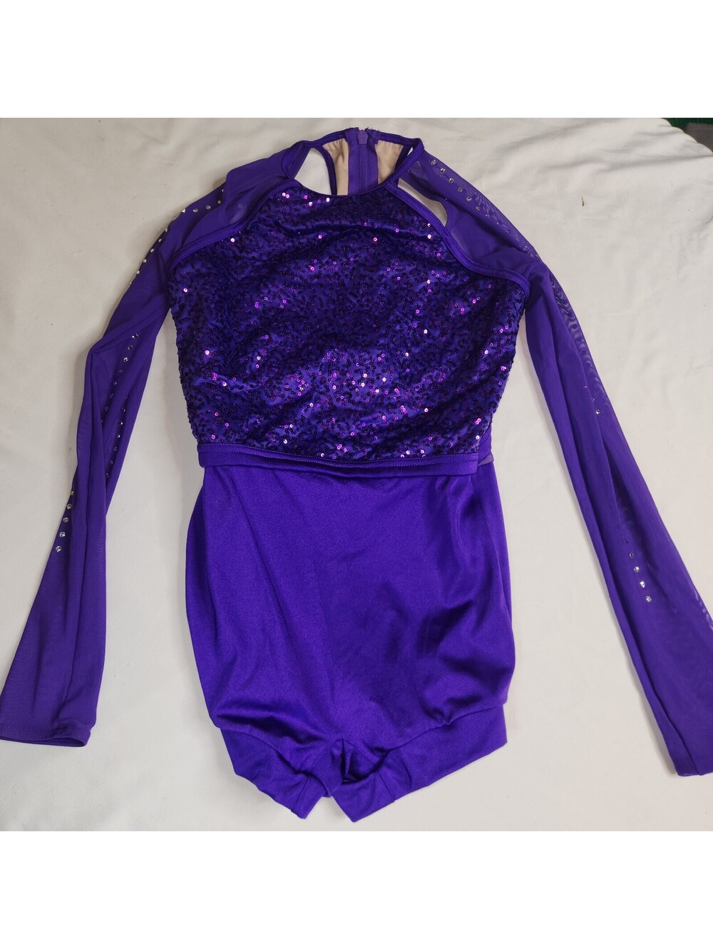 Purple sequin long sleeve dance leotard